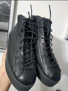FIVE PLUS ONE Leather Men's Black High-Top Lace-Up Sneakers